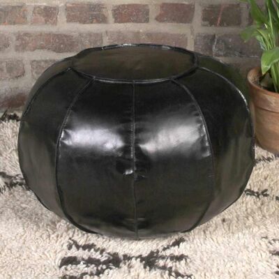 Coussin d'assise pouf en cuir Nishay noir Ø 52 cm x hauteur 36 cm avec rembourrage