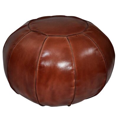 Pouf en cuir véritable Yuva caramel Ø 52cm avec rembourrage coussin d'assise en cuir rond