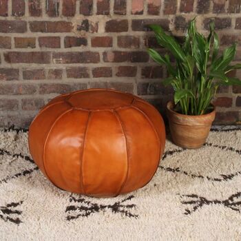 Coussin d'assise pouf en cuir Sadhana Orange Ø 52cm avec rembourrage 2