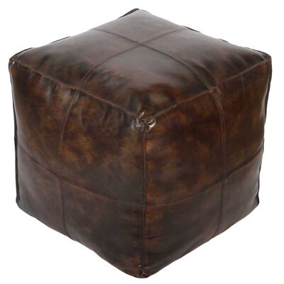 Leather pouf seat cushion brown 50x50x40 cm with filling | oriental upholstered stool seat cube