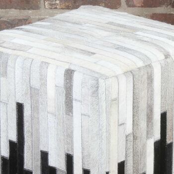 Tabouret patchwork fourrure Sunil 45x45x48 cm en cuir de chèvre véritable et bois 8