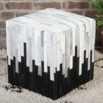 Tabouret patchwork fourrure Sunil 45x45x48 cm en cuir de chèvre véritable et bois 2