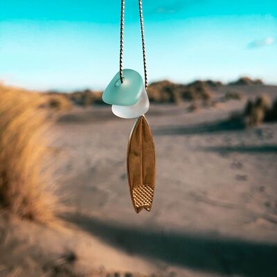 Collier Planche de Surf en Verre de Mer Doré