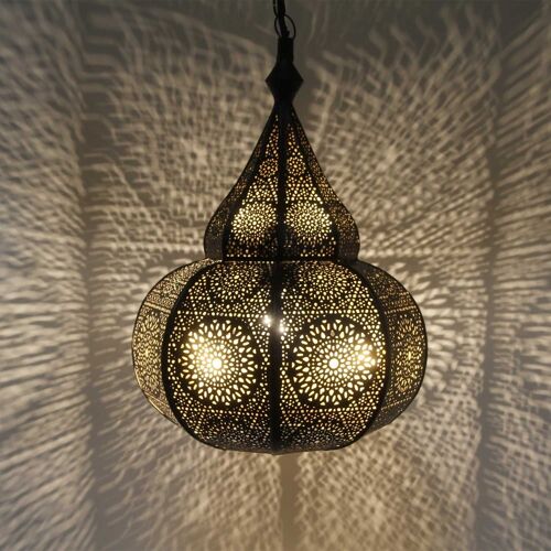 Orientalische Lampe Taza Schwarz mit Kette & Baldachin | Hängelampe in marokkanischer Stil