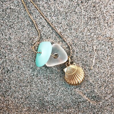 Sea glass Shell Necklace Gold