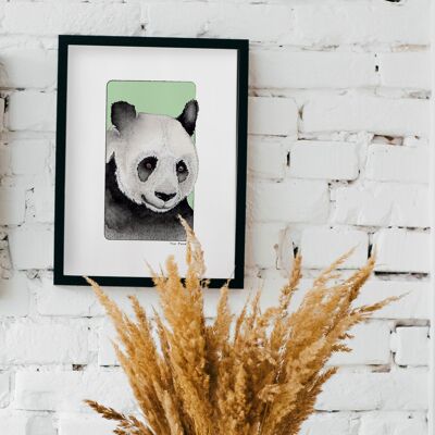 Postal y póster de papel de acuarela - Panda - Decoración de pared - Ilustración de naturaleza y animales - Pintura de impresión de arte