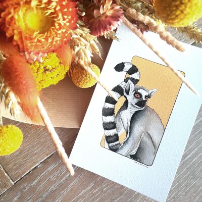 Postal y póster de papel de acuarela - Lemur - Decoración de pared - Ilustración de naturaleza y animales - Pintura de impresión de arte