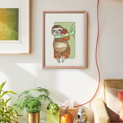 Postcard & Poster watercolor paper - Sloth - Wall decoration - Illustration nature and animals - Art print painting
