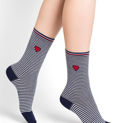 Chaussettes Coton Motif Marinière Encre