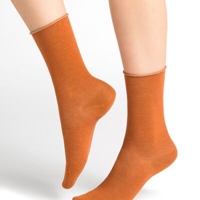 Chaussettes Pur Coton Bord Roulé Velouté Orange