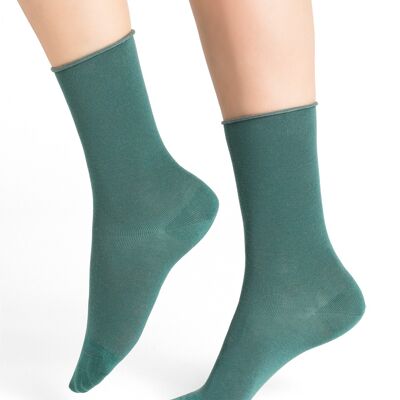 Chaussettes Pur Coton Bord Roulé Velouté Vert