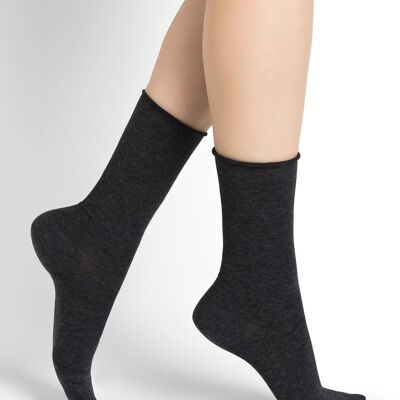 Chaussettes Pur Coton Bord Roulé Velouté Anthracite