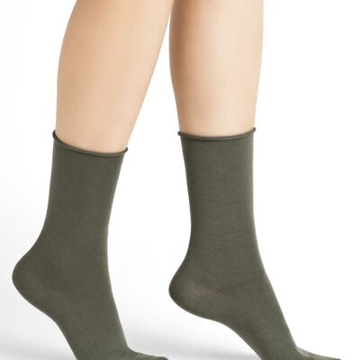 Chaussettes Laine Fine Bord Roulé Gris BT