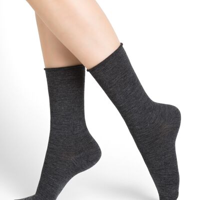 Chaussettes Laine Fine Bord Roulé Anthracite