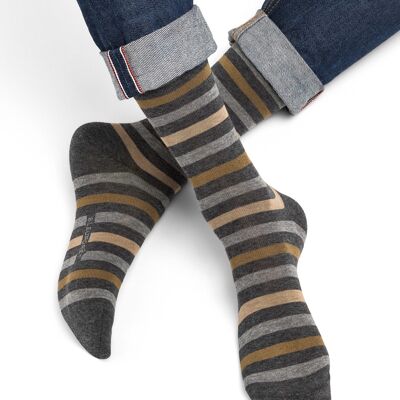 Chaussettes Coton Rayées Anthracite