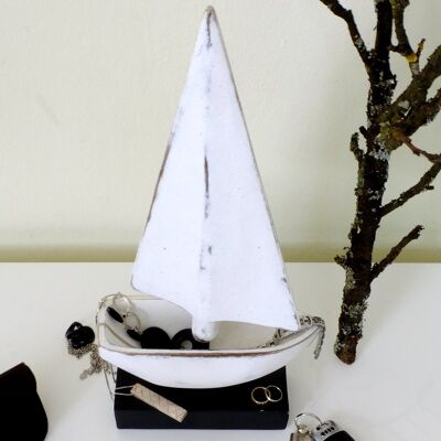 Deko Segelboot - Holz Deko - Ständer - Holz Ständer - Objekte - Ornamente - Schmuckständer - Schmuckhalter - Segelboot - Vintage