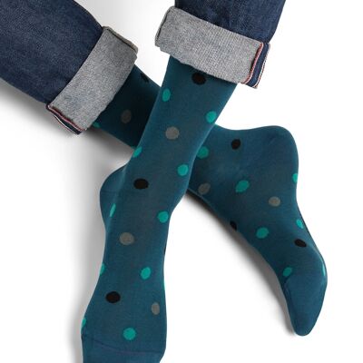 Chaussettes en coton à pois multicolore Bleu EB3