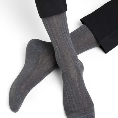 Chaussettes 100% Fil d'Écosse à Côtes Gris clair