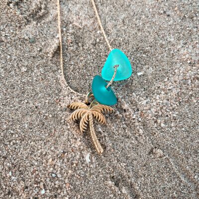 Sea glass Palmtree Necklace Gold