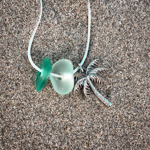 Sea glass Palmtree Necklace Silver