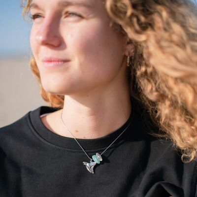 Sea glass Shark Tooth Necklace Silver