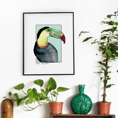 Watercolor paper postcard & poster - Toucan - Wall decoration - Nature and animal illustration - Art print painting