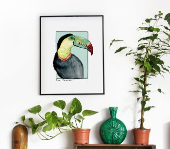 Carte postale & Affiche papier aquarelle - Toucan - Décoration murale - Illustration nature et animaux - Tirage d'art peinture 1
