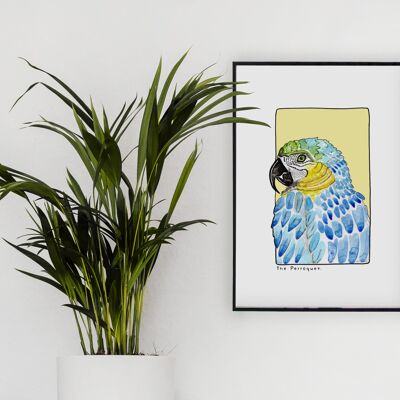 Postal y póster de papel de acuarela - Loro - Decoración de pared - Ilustración de naturaleza y animales - Pintura de impresión de arte