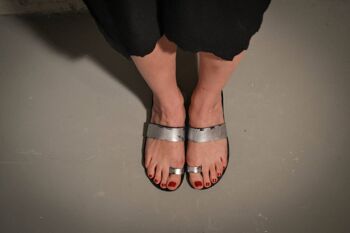 Sandales en cuir noir, ballerines d'été, chaussures femme, cuir 4