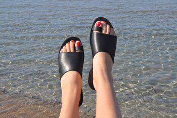 Pantoufles en cuir noir, sandales en cuir, sandales d'été - Marron_FENEOS SANDALS 3