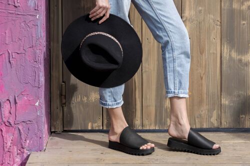 Black Leather Slippers, Leather Slides,Summer Sandals - Black_Ippola Sandal