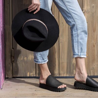 Black Leather Slippers, Leather Slides,Summer Sandals - Black_Ippola Sandal