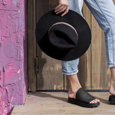 Black Leather Slippers, Leather Slides,Summer Sandals - Black_Ippola Sandal