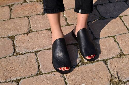 Black Leather Slippers, Leather Slides,Summer Sandals - Brown
