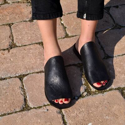 Black Leather Slippers, Leather Slides,Summer Sandals - Brown