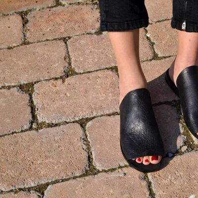 Pantuflas de cuero negro, chanclas de cuero, sandalias de verano - Marrón