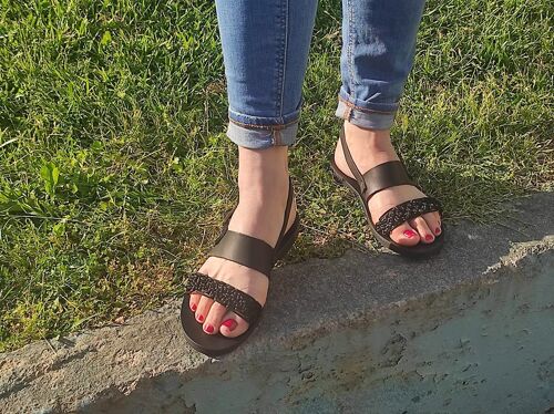 Black makrame Leather Slippers, Leather Slides,Summer Sandals
