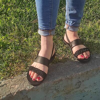Black makrame Leather Slippers, Leather Slides,Summer Sandals