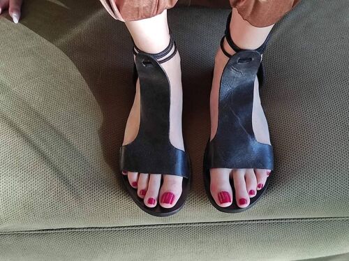 Black Leather Slippers, Leather Slides,Summer Sandals - Red_Kaini Sandal