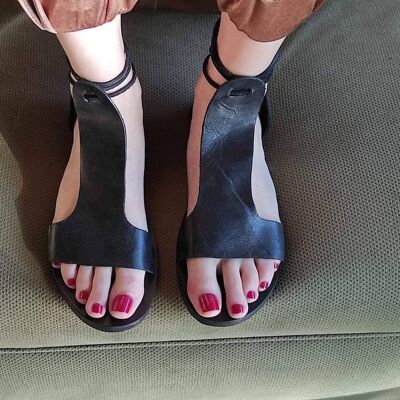 Pantuflas de cuero negro, sandalias de cuero, sandalias de verano - Sandalia Red_Kaini