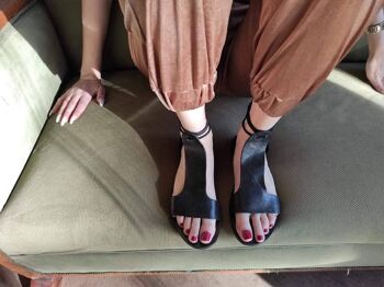 Pantoufles en cuir noir, toboggans en cuir, sandales d'été - Black_Kaini Sandal 2