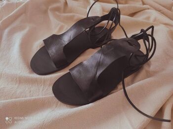 Pantoufles en cuir noir, toboggans en cuir, sandales d'été - Black_Kaini Sandal 3