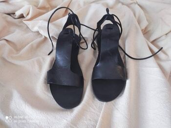 Pantoufles en cuir noir, toboggans en cuir, sandales d'été - Black_Kaini Sandal 4