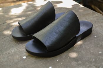 Pantoufles en cuir noir, plateformes d'été, sandales d'été, main - Silver_Ippola Sandal 2
