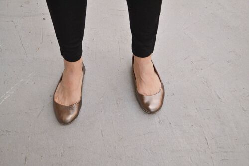 Bronze Leather Ballet Flats - Rubber Sole, Leather Sole