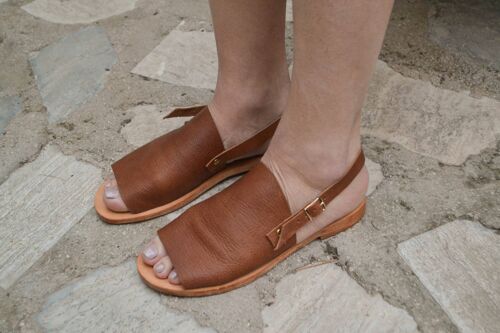 Brown Leather Slippers, Leather Slides,Summer Sandals - Red