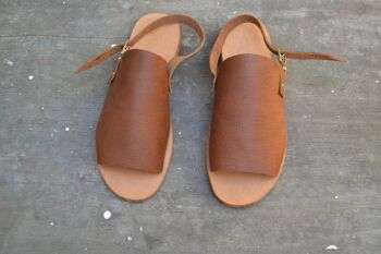 Pantoufles en cuir marron, toboggans en cuir, sandales d'été - Tan 3