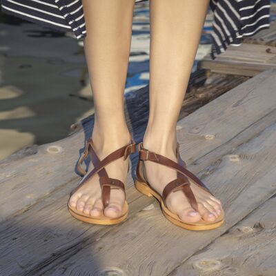 Sandali marroni, sandali in pelle, sandali fatti a mano, slingback - marrone chiaro