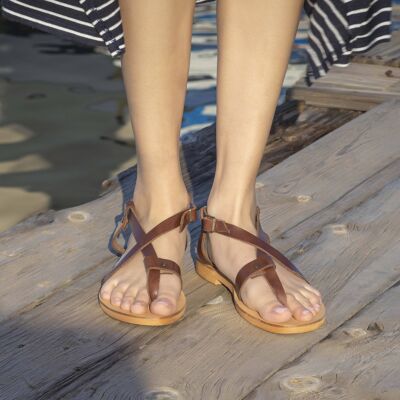 Brown Sandals, Leather Sandals, Handmade Sandals, Slingback - Red