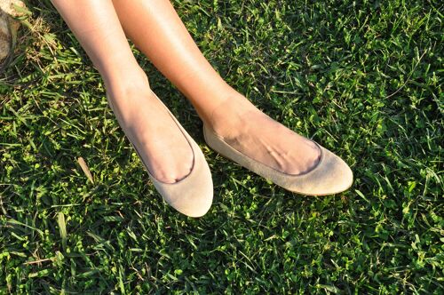 Desert sand Nude Suede Leather Ballet Flats ballerinas - Rubber Sole, Leather Sole